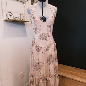 ASOS Design Pink floral chiffon beaded maxi dress - Size US 6